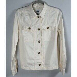 Old Navy Chore Jacket S Cream Cotton Button Front Utility Shacket Minimalist